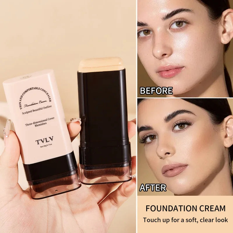 TVLV 20g Eraser Stick Foundation Concealer with Brush Brightening Long-Wear Waterproof for Women Girls Party Stage Makeup