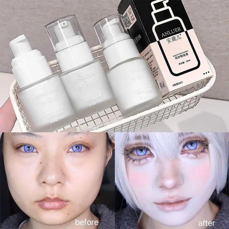 Matte White Liquid Foundation Makeup Waterproof & Long-Lasting Buildable Coverage Primer & Concealer Stick for Halloween Cosplay