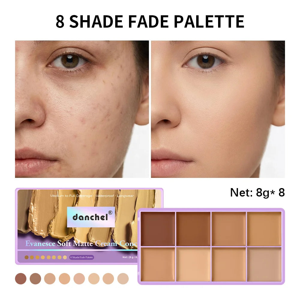 8 Shade Cream Concealer Palette Soft Matte Medium Full Coverage Waterproof Long Lasting Soft Focus Contour Under Eye Spot Face M