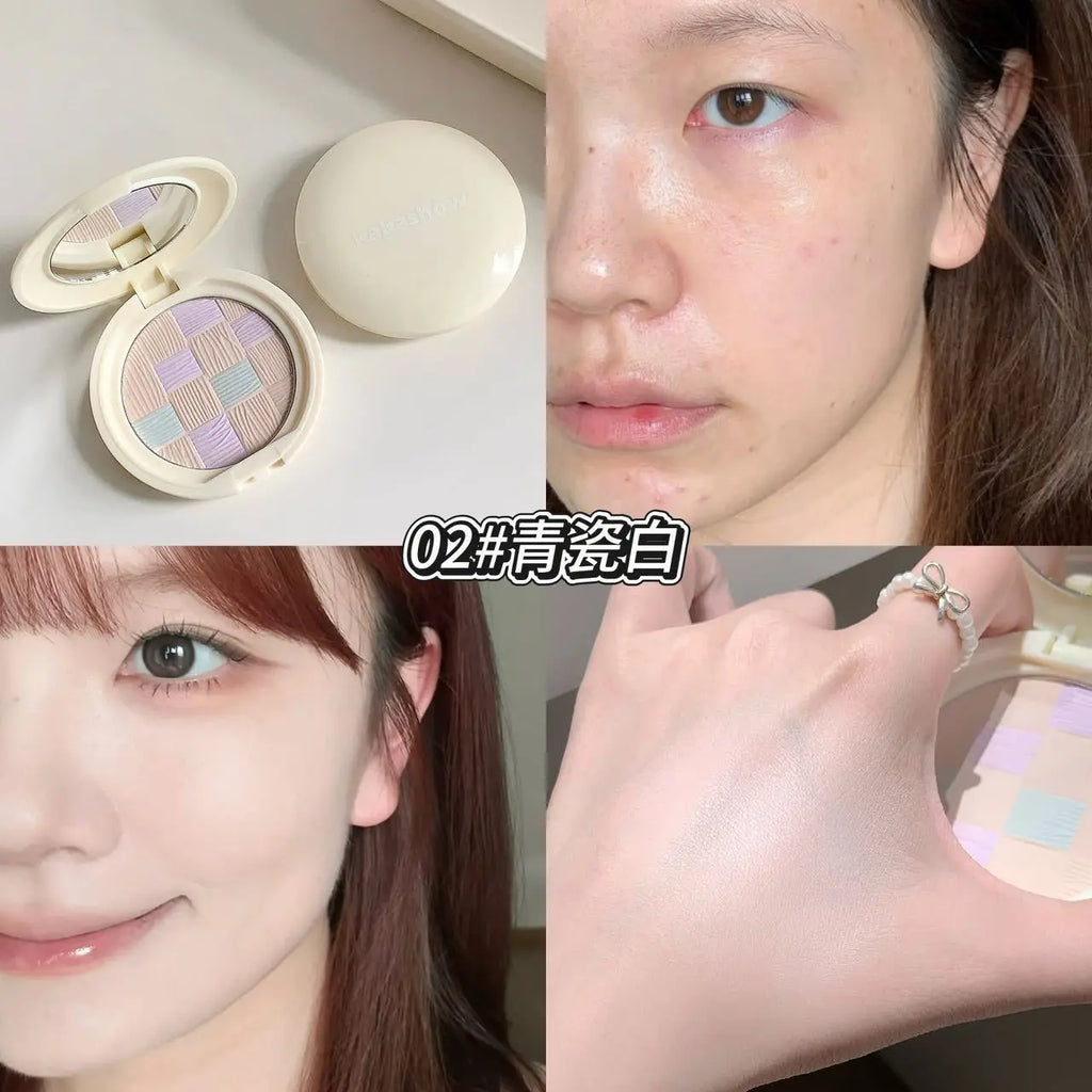 Kakashow Setting Powder Compact, Smooth Non-flying Powder, Natural Fit Even Skin Tone Long Lasting Face Blush Makeup