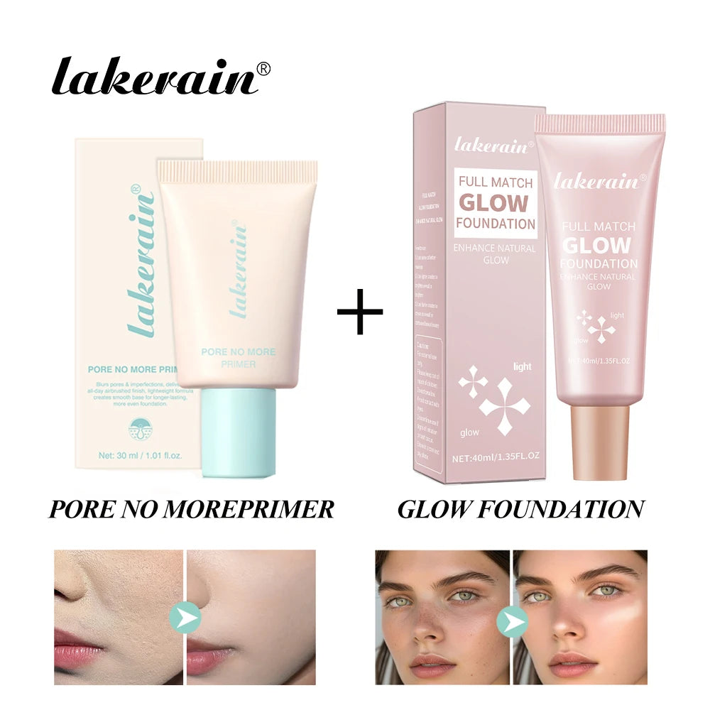 Pore No More Primer & Glow Foundation Set Moisturize Brighten Skin Long Lasting Oil Control Waterproof Sweatproof Primer Kit - AliExpress 66