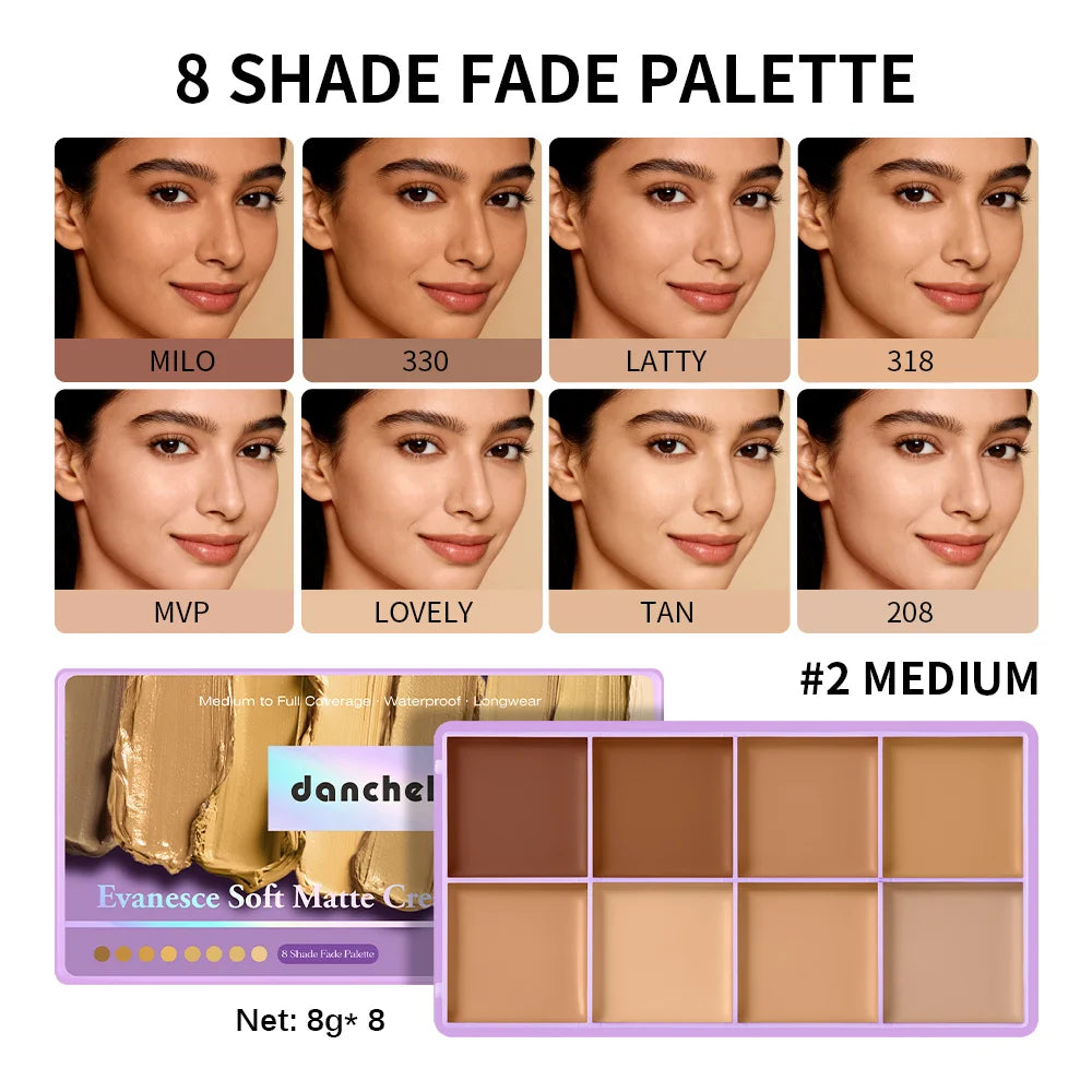 8 Shade Cream Concealer Palette Soft Matte Medium Full Coverage Waterproof Long Lasting Soft Focus Contour Under Eye Spot Face M