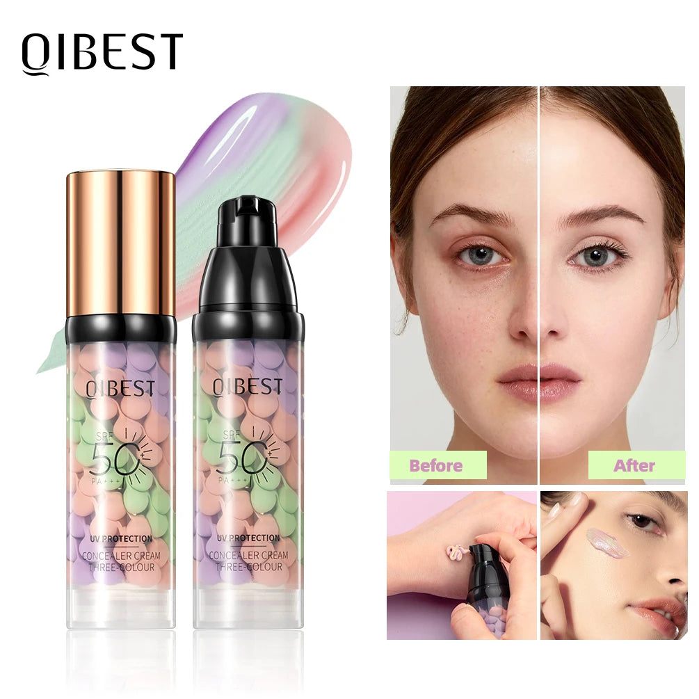 QIBEST Face Makeup Primer Tri-color Cream Brighten Contour Color Isolation Waterproof Foundation Natural Makeup Base Cream - AliExpress 66
