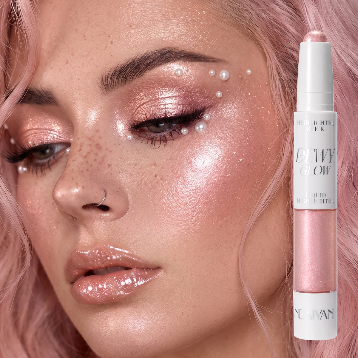 Dual-Ended Contour Highlighter Stick, Nose Shadow Face Sculpting Makeup, Waterproof Long Lasting Easy Blend