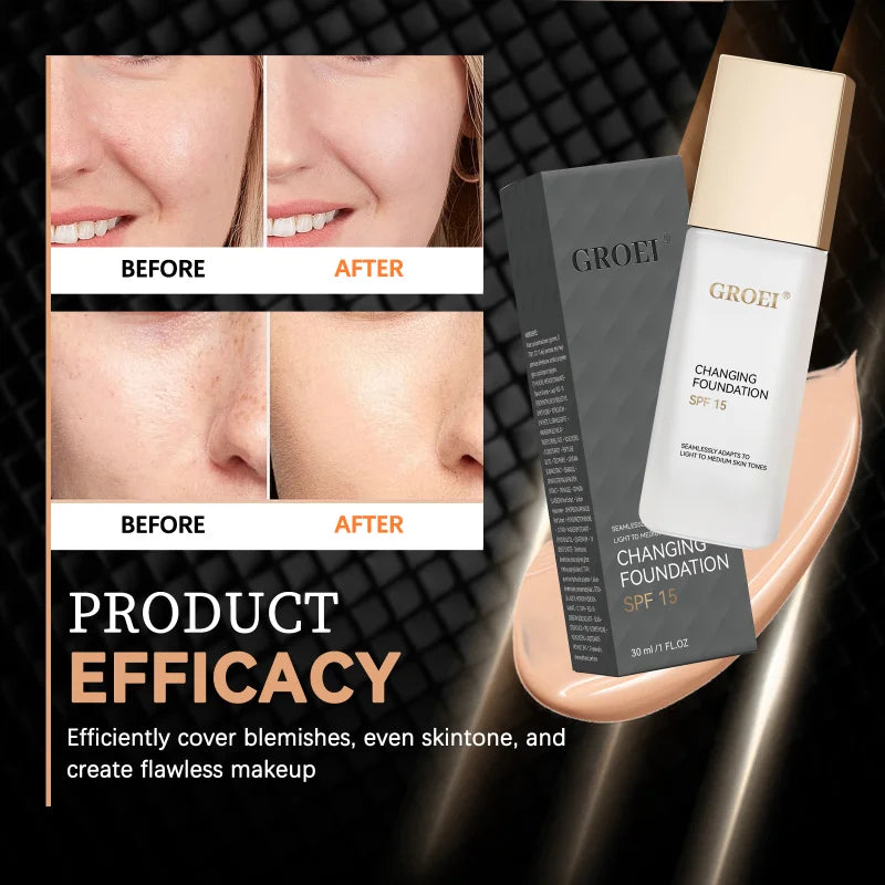 GROEI Changing Foundation SPF 15 - 30ml Adaptive Color Makeup, Auto-Match Your Skin Tone, Lightweight Cover Blemishes & Redness - AliExpress 66