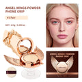 2 In 1 Angel Wings Retractable Airbag Phone Grip With Pressed Powder Compact Mirror And Puff Matte Oil Control Makeup Setting