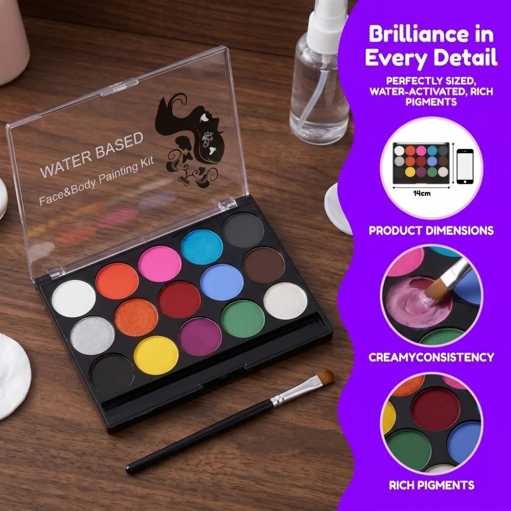 Festival Gift 15 Colors Face Paint Water Based Pearlescent Body Paint Long Lasting Painting Kit Theme Parties