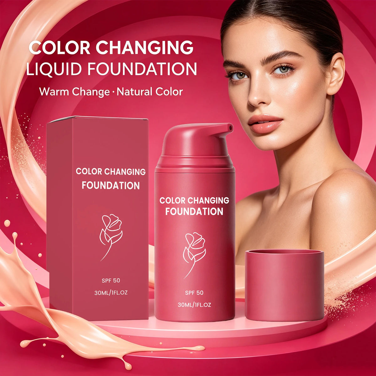Color Changing Foundation Spf50 Full Coverage Natural Radiant Adaptive Skin Tone Liquid Foundation Face Makeup