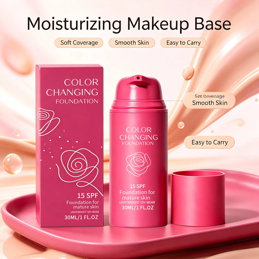 Color Changing Foundation Spf15 Moisturize Even Skin Tone Improve Skin Texture Enhance Smoothness Coverage Concealer Makeup Base