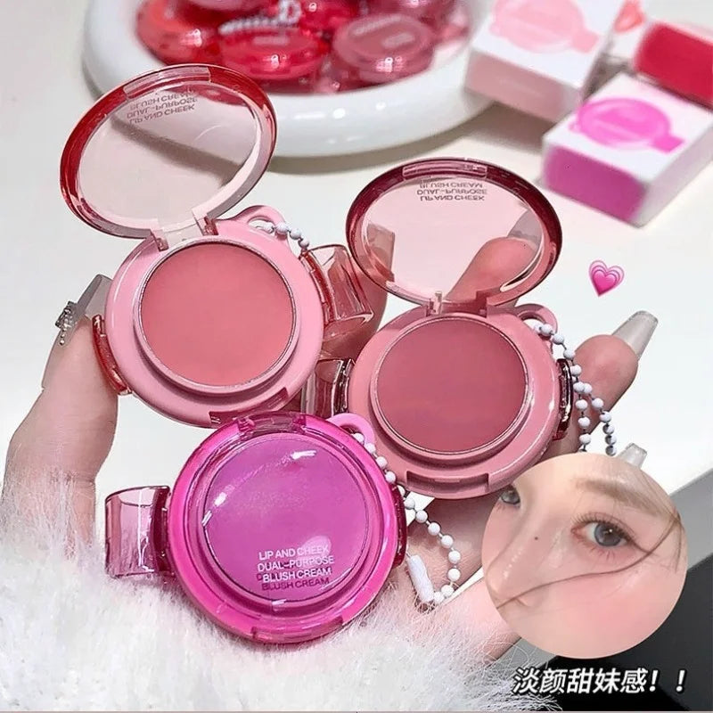 Matte Rose Purple Blush Cream Lip Cheek Multi-Use Lip Mud Lipstick Monochrome Blusher Brightening Face Easy Color Rouge Makeup