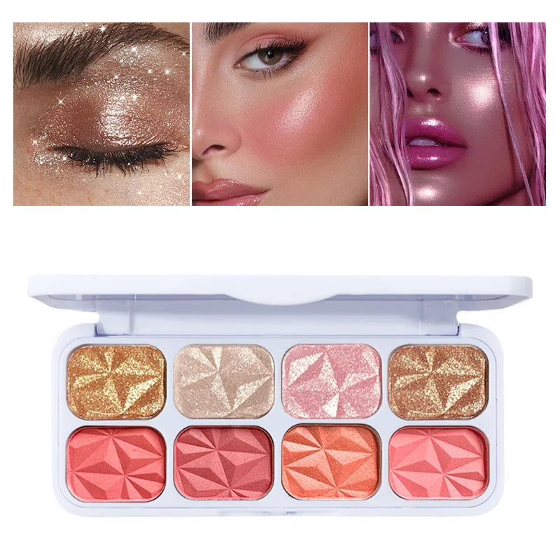 8 Colors Face Palette ¨C Blush, Eyeshadow & Highlighter All-in-One, Creamy Shimmer Finish, Easy Blend Buildable,Beginner Friendly