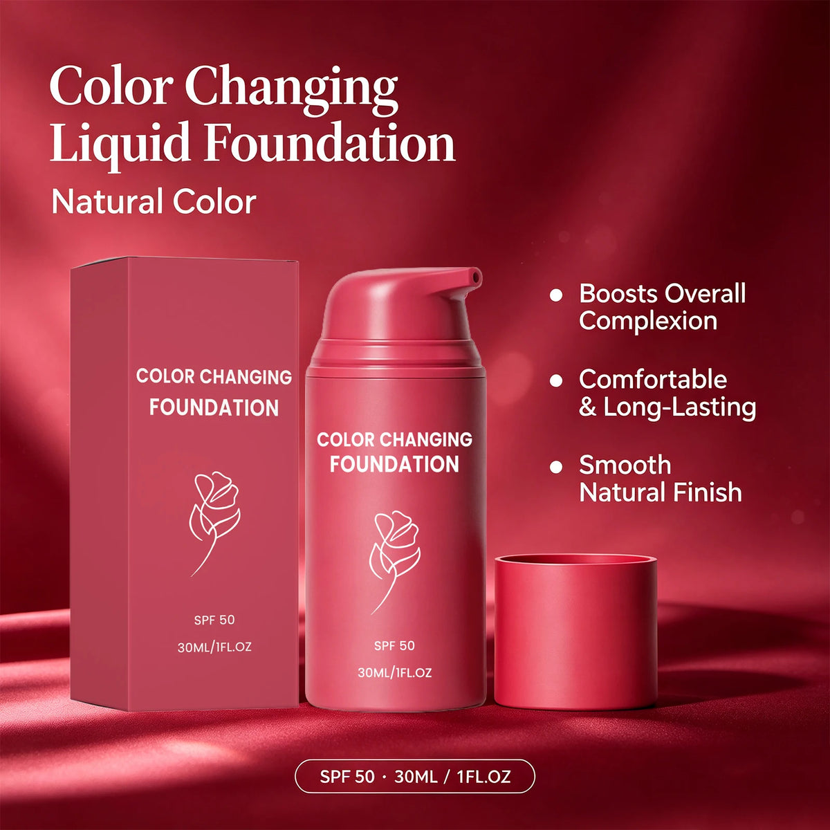 Color Changing Foundation Spf50 Full Coverage Natural Radiant Adaptive Skin Tone Liquid Foundation Face Makeup
