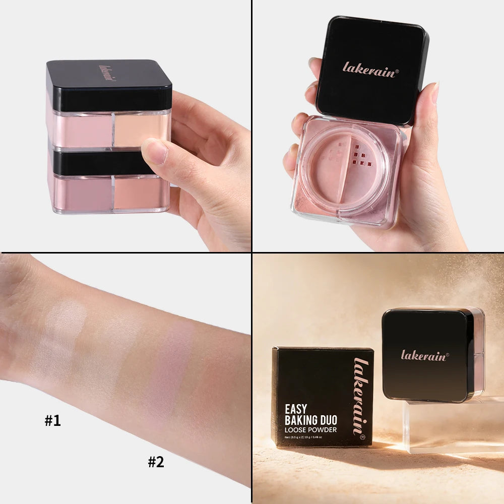 2 Colors Baking Loose Powder Brightening Color Correct Duo Long Lasting Oil Control Natural Blurring Pores Face Setting Makeup