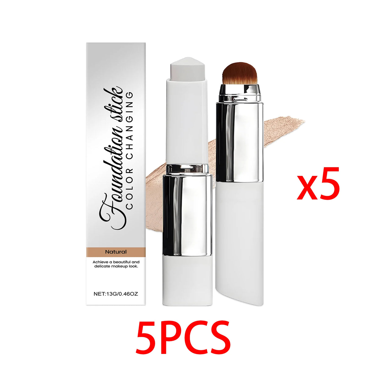 2 in 1 Brush Head Foundation Stick Color Changing Lightweight Smooth Long-lasting Coverage Creating A Perfect Face Makeup Effect