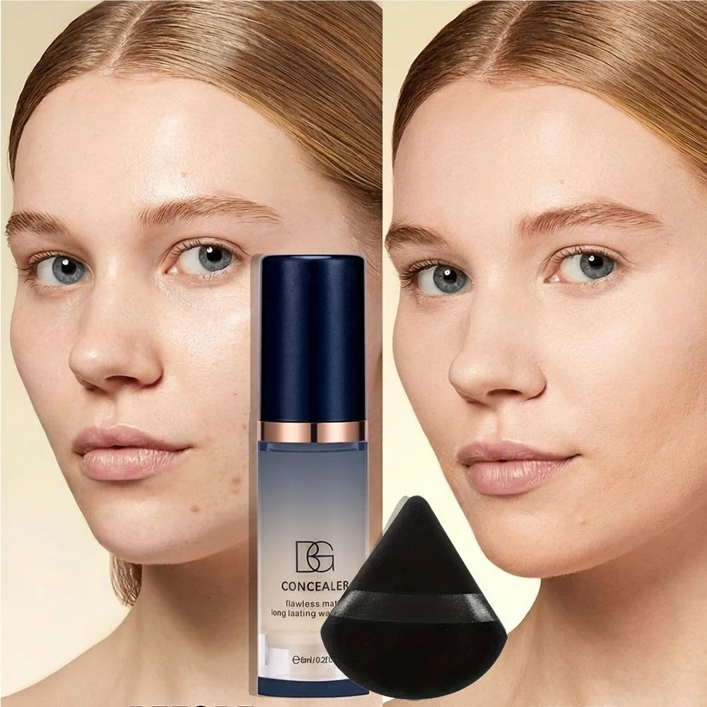 2pcs Travel Concealer Set: Concealer Cream + Special Puff, Lightweight Coverage Non-Caking, Compact Portable