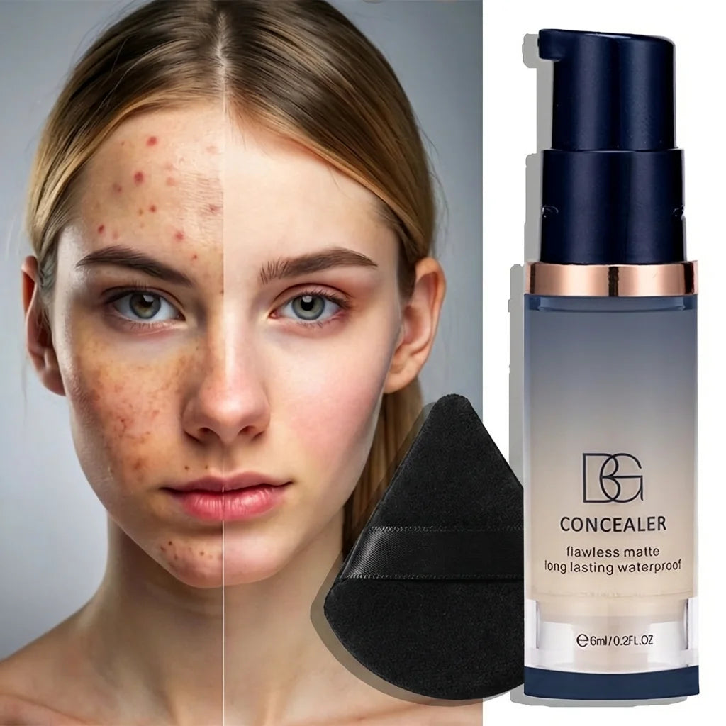 2pcs Travel Concealer Set: Concealer Cream + Special Puff, Lightweight Coverage Non-Caking, Compact Portable