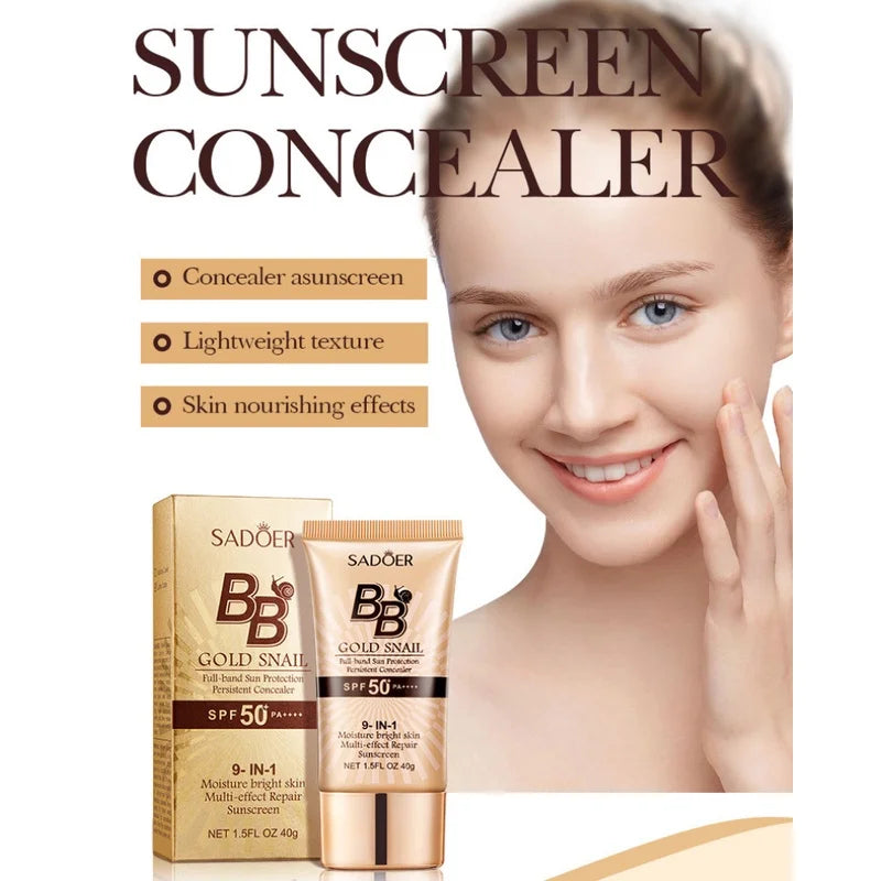 SADOER Gold Snail Sunscreen BB Cream Foundation Concealer Moisturizing Isolation Cream SPF50+PA+++ 40g - AliExpress 66