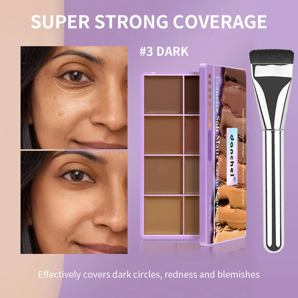 8 Shade Cream Concealer Palette Soft Matte Medium Full Coverage Waterproof Long Lasting Soft Focus Contour Under Eye Spot Face M