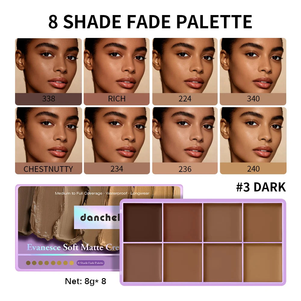 8 Shade Cream Concealer Palette Soft Matte Medium Full Coverage Waterproof Long Lasting Soft Focus Contour Under Eye Spot Face M