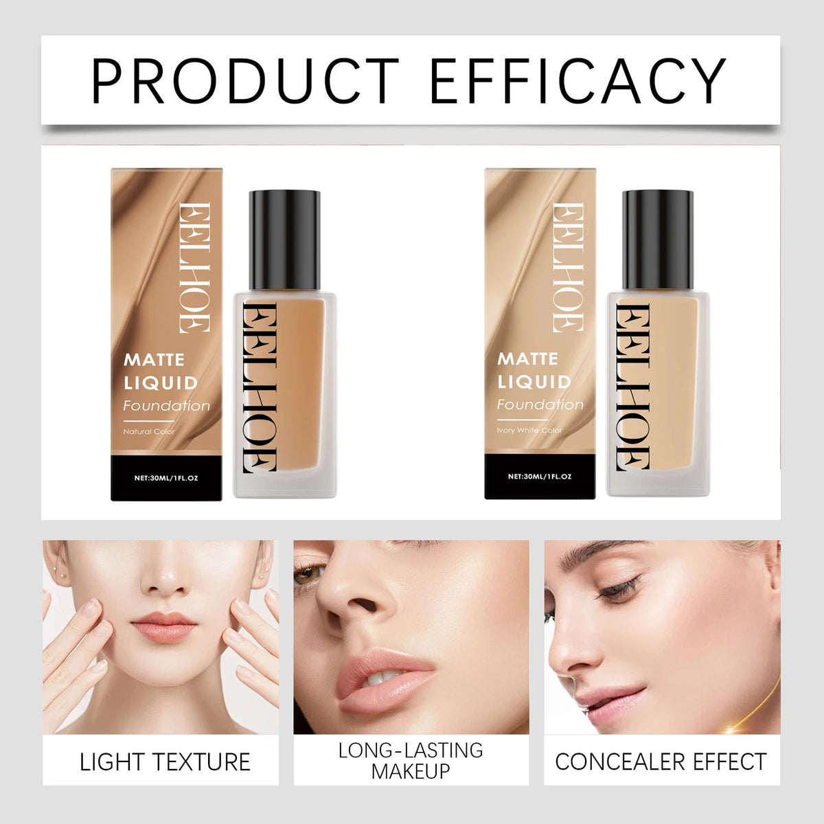 Eelhoe Matte Liquid Foundation Series Long Lasting Waterproof Not Easy to Remove Full Cover No Transfer Makeup Base Concealers - AliExpress 66