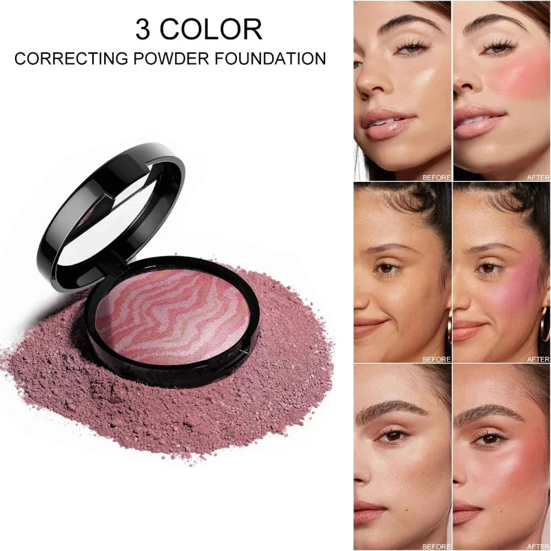 6 Colors Blush Palette Waterproof Lightweight Breathable Long Lasting Smooth Baked Powder Blusher Correcting Foundation