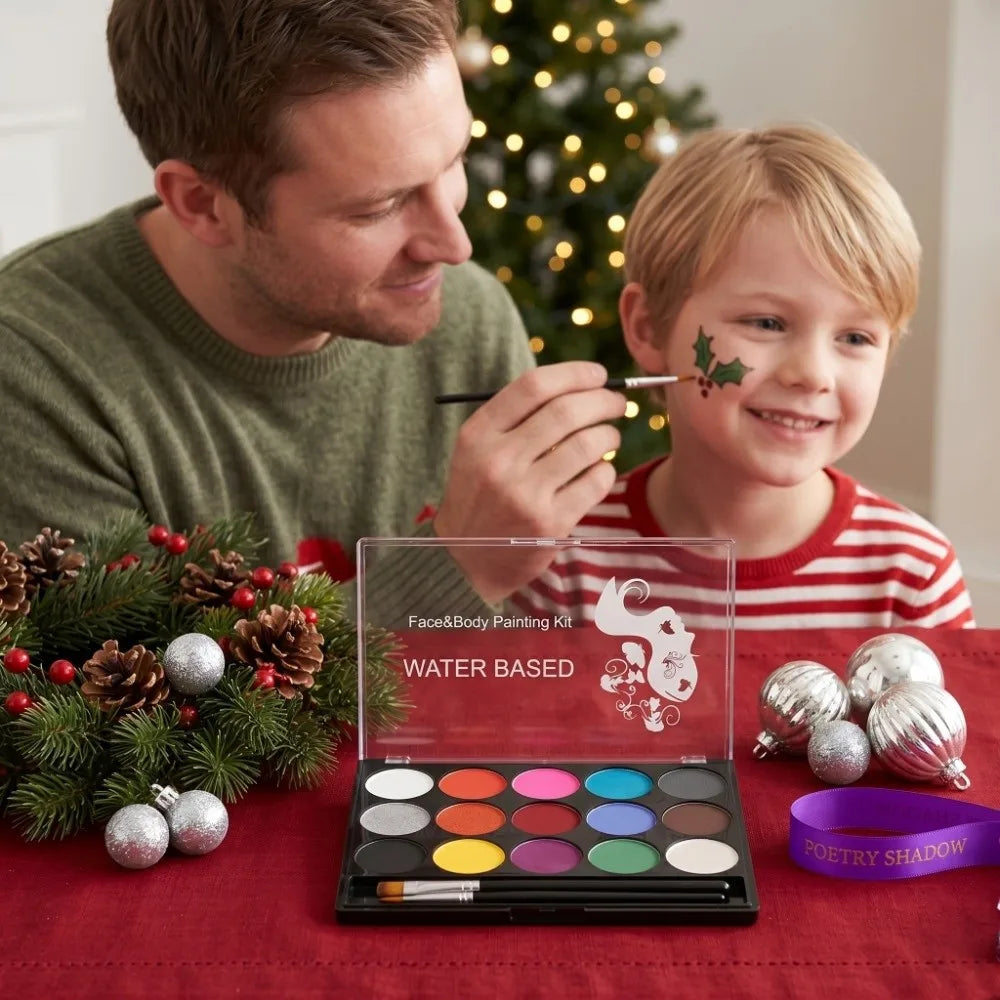 Sensitive Skin Safe 15 Colors Face Paint Water Based Long Lasting Painting Kit Pearlescent Makeup Palette Halloween