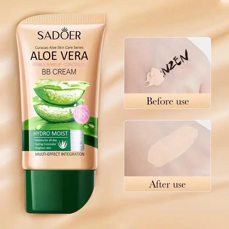 Aloe Vera BB Cream,Hydrating & Concealing Full Coverage Foundation Makeup,Liquid Face Base Foundation Coverage Concealer