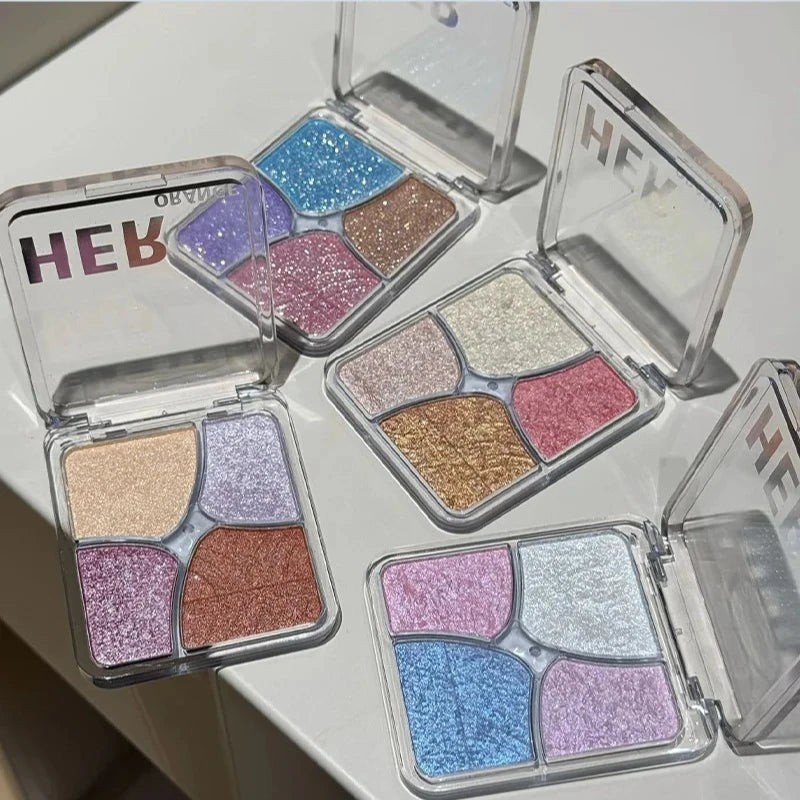 4-Color Face Highlighter Palette Natural Glow High Gloss Glitter Shimmer Baked Powder Long Lasting Contour Highlighter Makeup