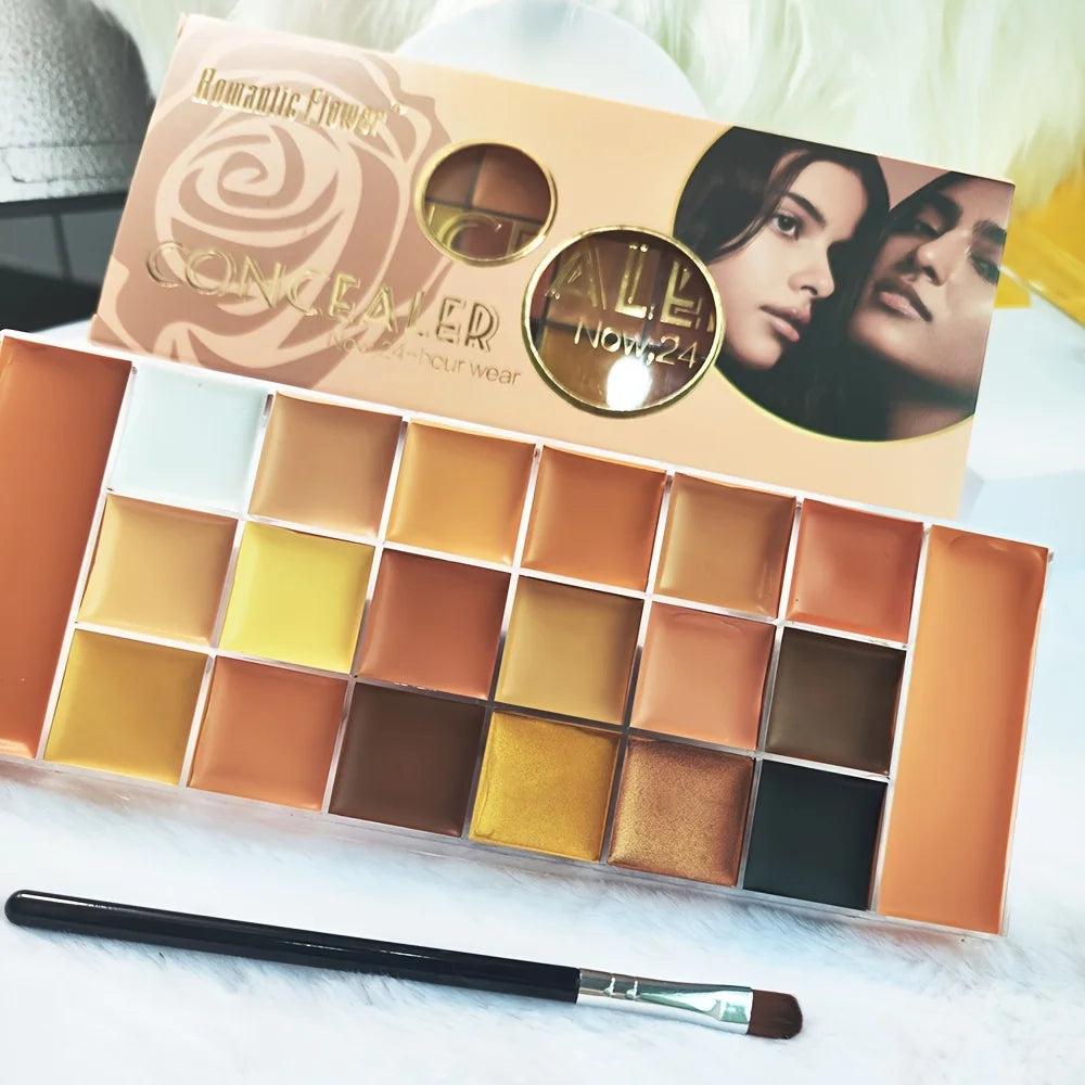 20-Color Concealer Palette with Small Brush Earth Tone Foundation Full Coverage Brightening Water-Resistant Makeup Tray - AliExpress 66