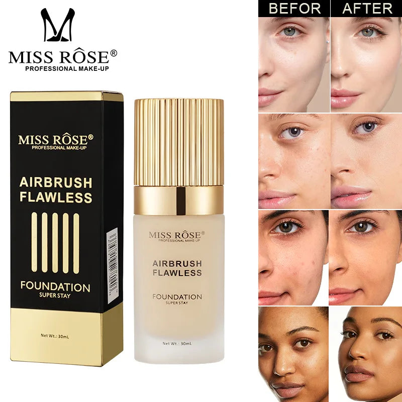 MISS ROSE Long Lasting Foundation Waterproof Sweatproof Natural Makeup Effect Concealer Liquid Base Facial Makeup Daily Cosmetic