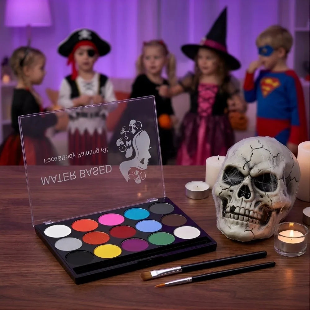 Sensitive Skin Safe 15 Colors Face Paint Water Based Long Lasting Painting Kit Pearlescent Makeup Palette Halloween