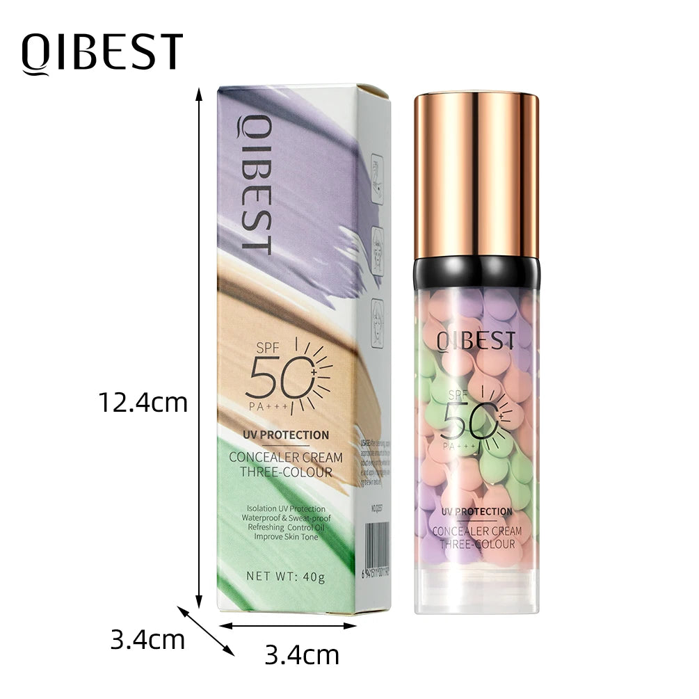 QIBEST Face Makeup Primer Tri-color Cream Brighten Contour Color Isolation Waterproof Foundation Natural Makeup Base Cream - AliExpress 66