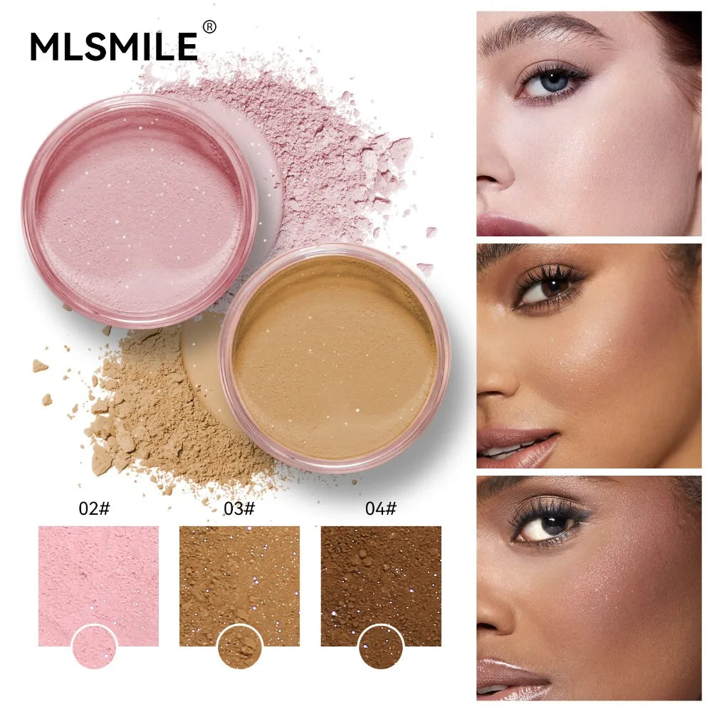 Long Lasting Glitter Setting Powder Pearlescent Natural Finish Face Powder Oil Control Hide Pore Matte Powder Face Makeup