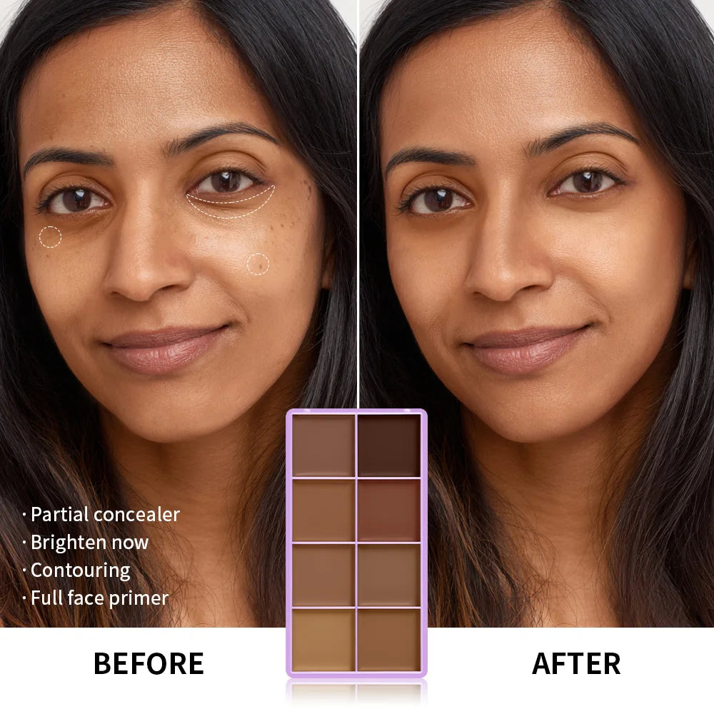 8 Shade Cream Concealer Palette Soft Matte Medium Full Coverage Waterproof Long Lasting Soft Focus Contour Under Eye Spot Face M