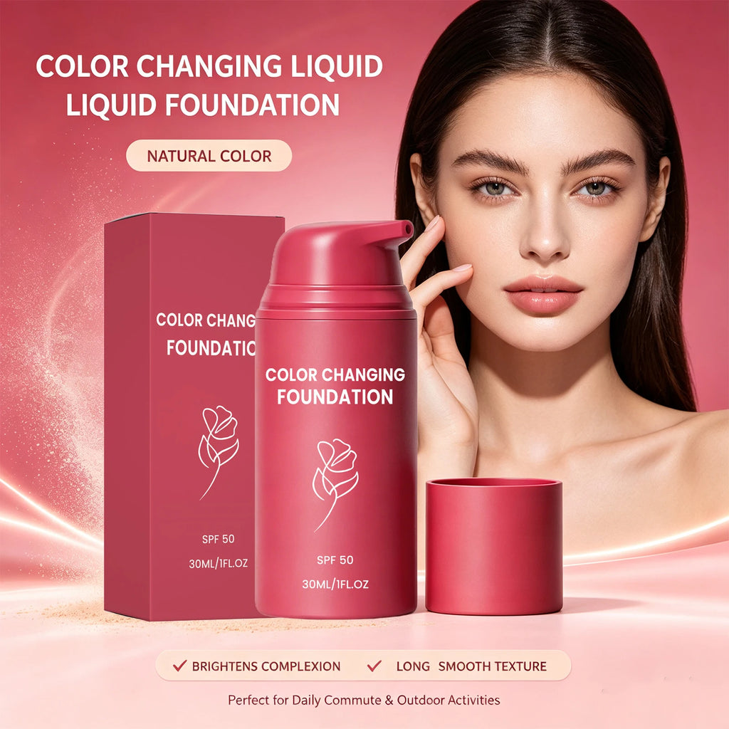 Color Changing Foundation Spf50 Full Coverage Natural Radiant Adaptive Skin Tone Liquid Foundation Face Makeup