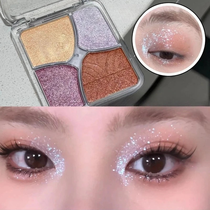 4-Color Face Highlighter Palette Natural Glow High Gloss Glitter Shimmer Baked Powder Long Lasting Contour Highlighter Makeup