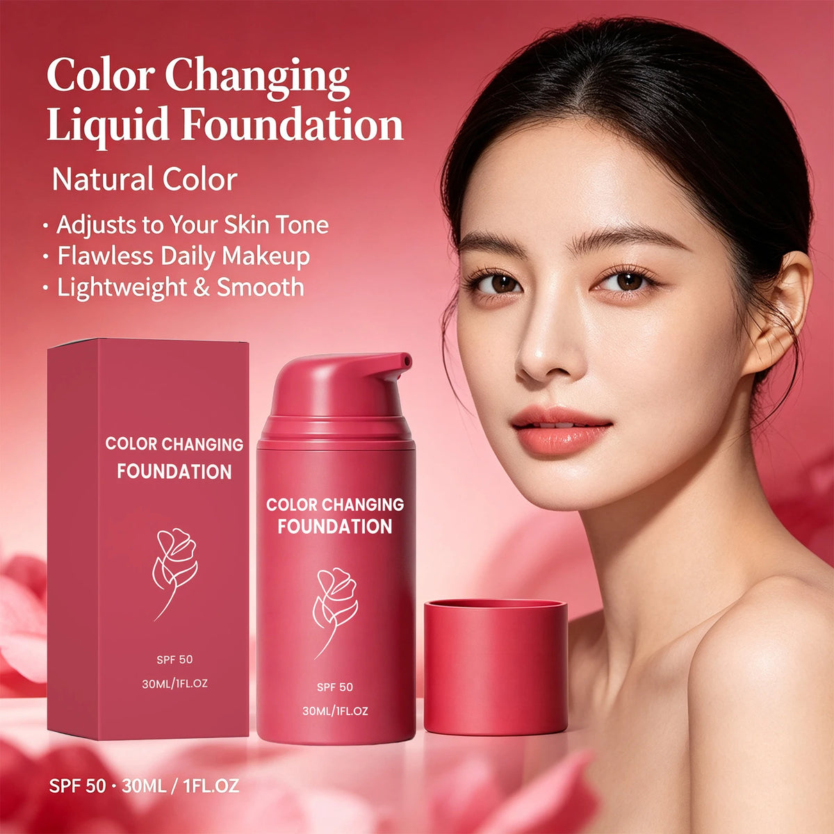 Color Changing Foundation Spf50 Full Coverage Natural Radiant Adaptive Skin Tone Liquid Foundation Face Makeup
