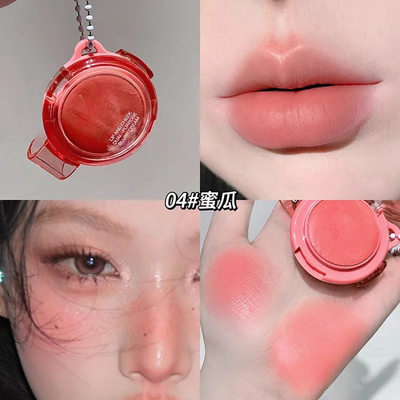 Matte Rose Purple Blush Cream Lip Cheek Multi-Use Lip Mud Lipstick Monochrome Blusher Brightening Face Easy Color Rouge Makeup