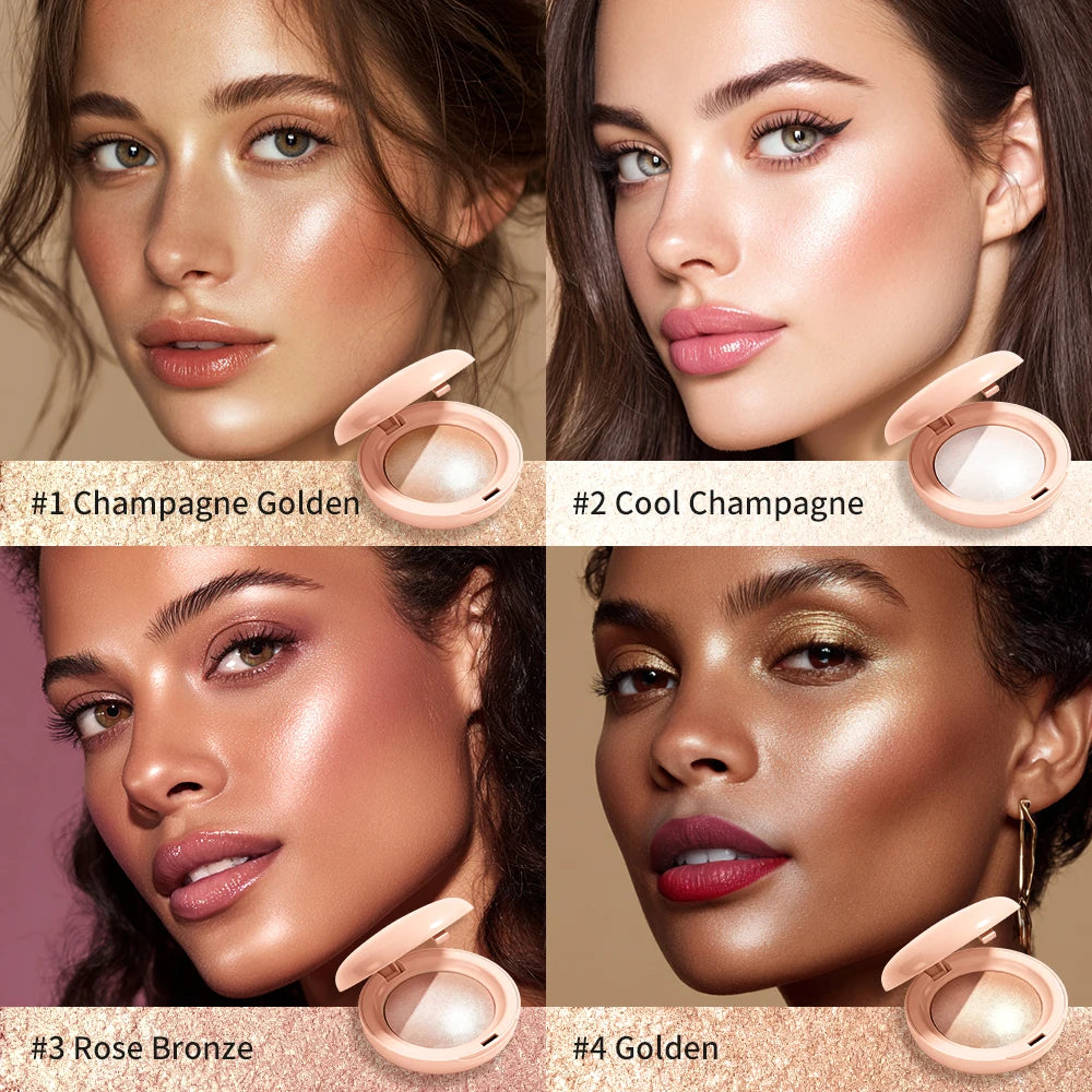 Highlighter Powder LongLasting Waterproof Face Instant Silky Skin Glow Baked Shimmer Illuminator Makeup Contouring Glitter - AliExpress 66