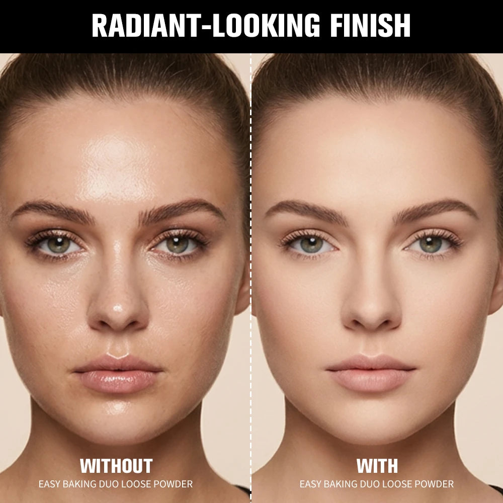2 Colors Baking Loose Powder Brightening Color Correct Duo Long Lasting Oil Control Natural Blurring Pores Face Setting Makeup