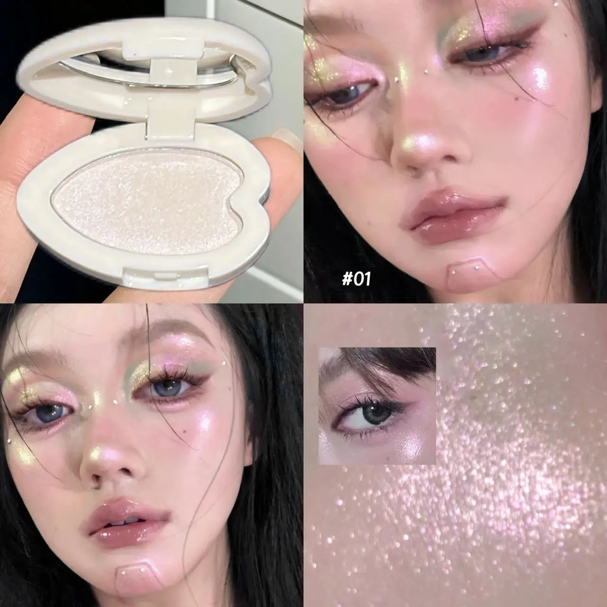Heart Shaped Shimmer Highlighter Clear Glitter Pearl Pink High Gloss Brightening Face Contour Eyeshadow Palette Cosmetic - AliExpress 66