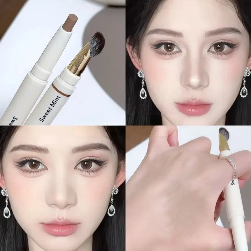 Dual-Ended Nose Shadow Contour Pen With Sumdge Brush Face Brightening Contouring Highlight Stick Cream-Textured Nose Shadow Pen