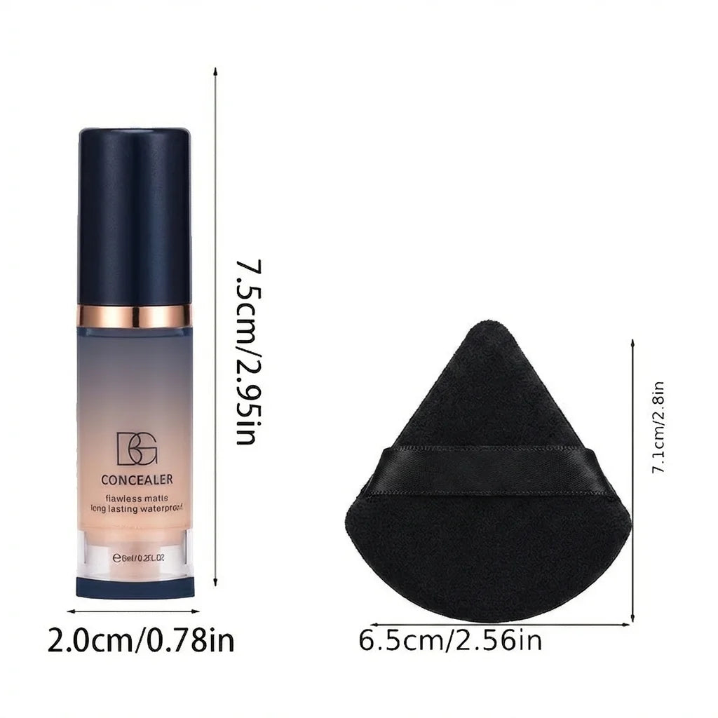 2pcs Travel Concealer Set: Concealer Cream + Special Puff, Lightweight Coverage Non-Caking, Compact Portable