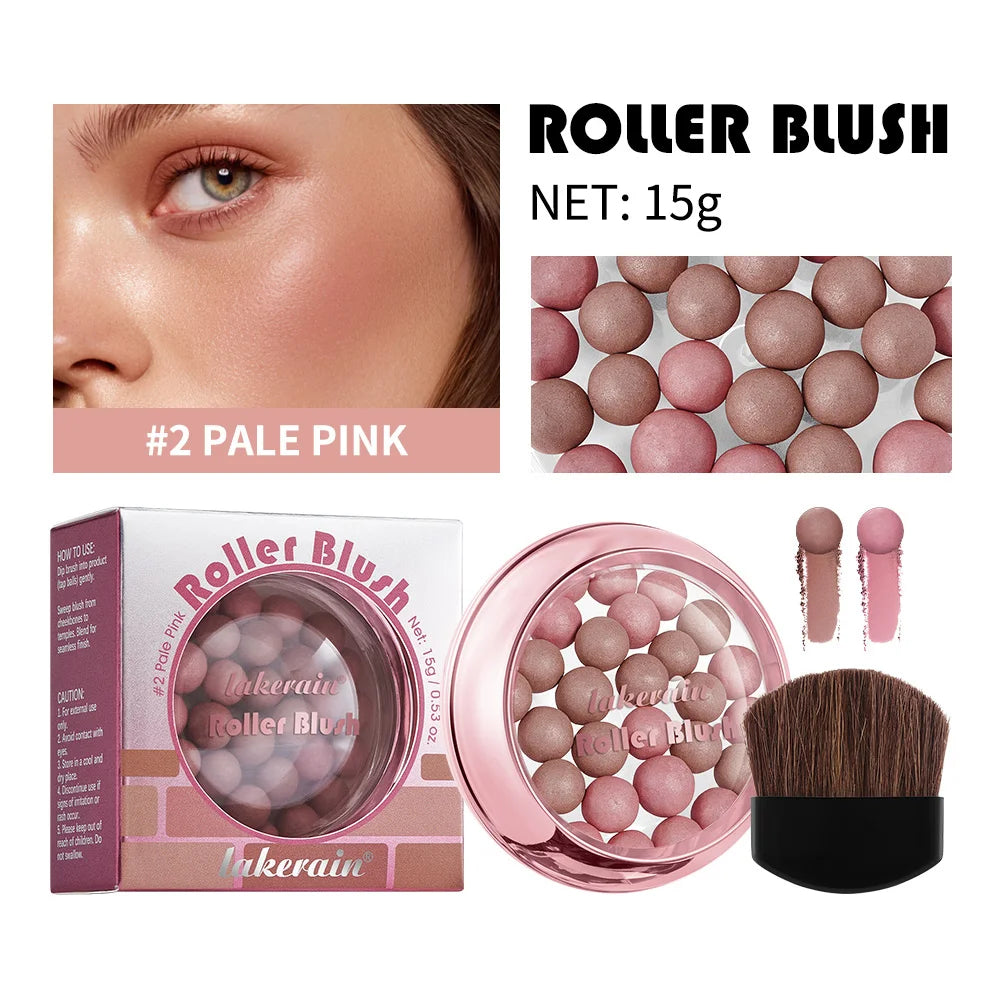 Spherical Roller Blush With Brush Natural Makeup Long Lasting Pearlescent Cosmetics For Women Face Contour Blusher - AliExpress 66
