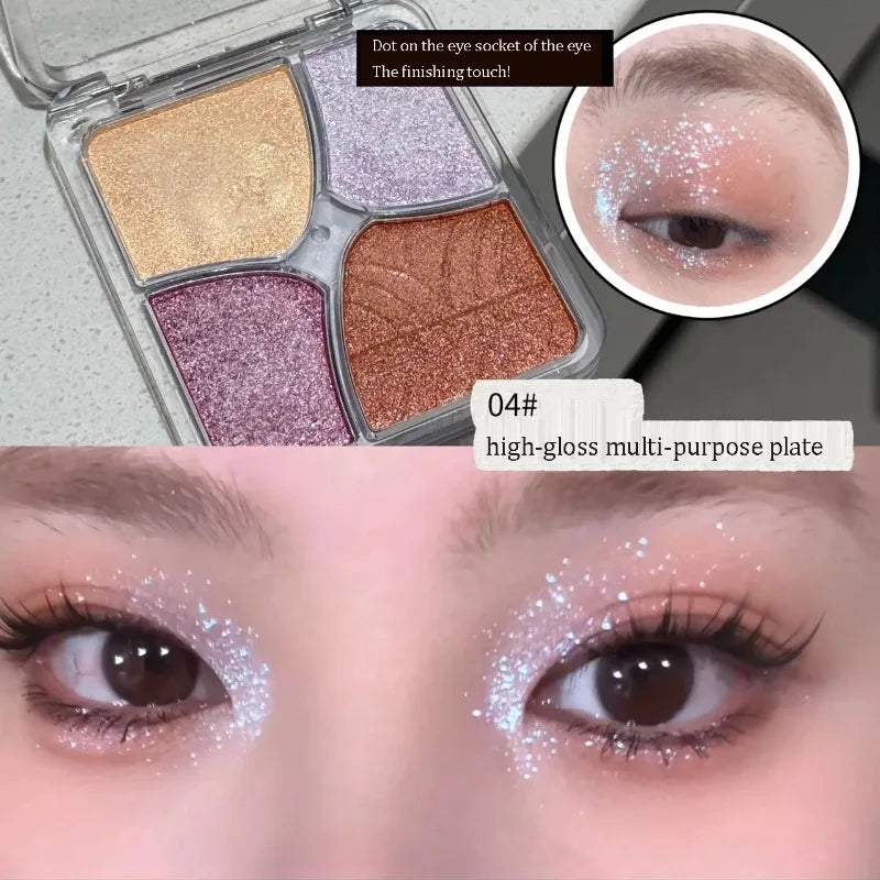 4-Color Face Highlighter Palette Natural Glow High Gloss Glitter Shimmer Baked Powder Long Lasting Contour Highlighter Makeup