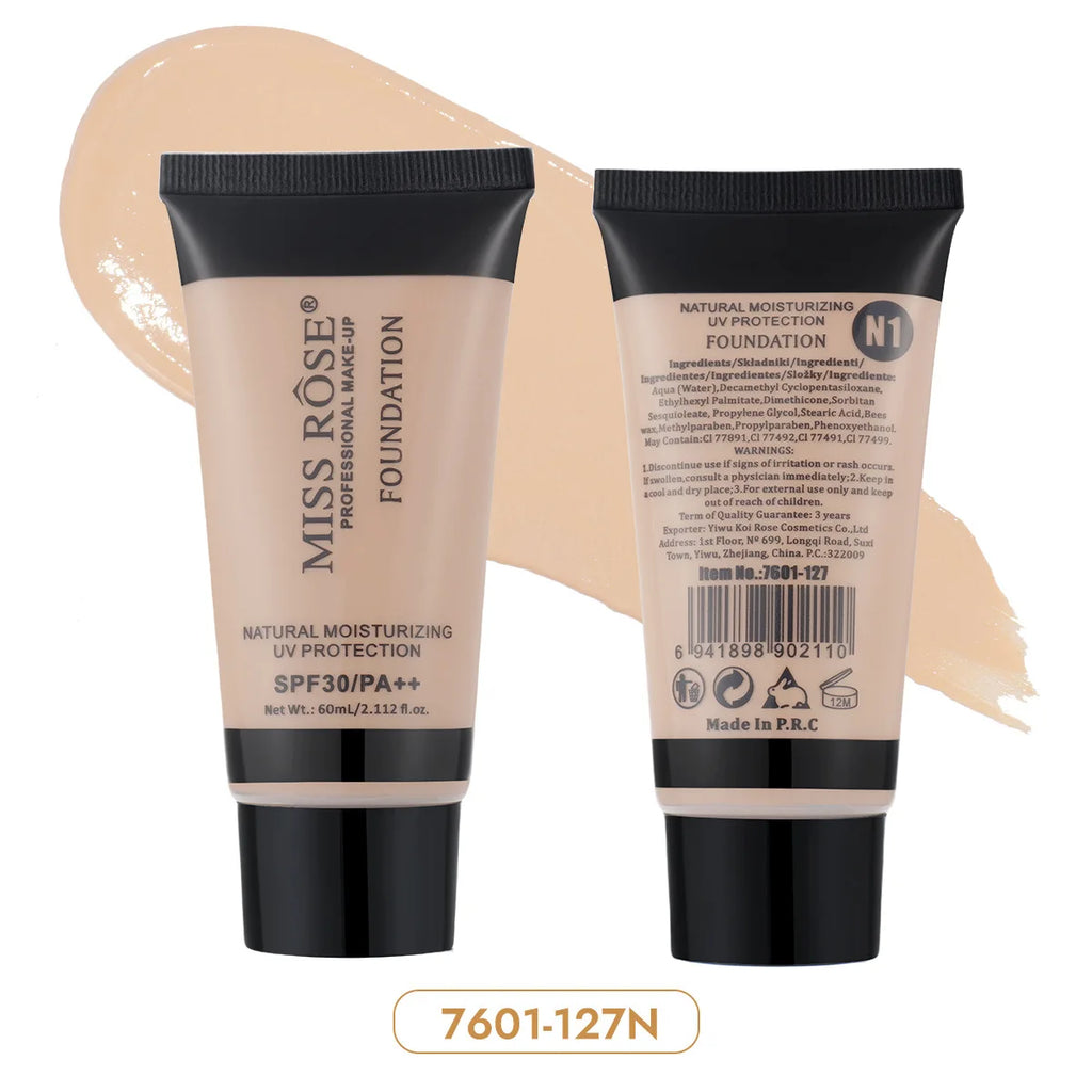 MISS ROSE 60ml Liquid Foundation Moisturizing Long Lasting Concealer Cream Brightening Contouring Full Coverage Facial Makeup