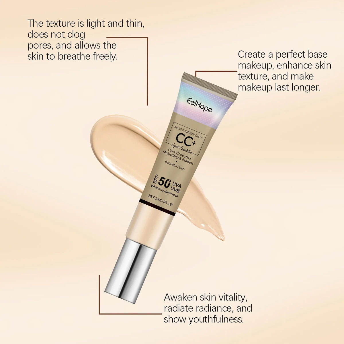 Flawless CC Cream Long Lasting Smoothing Covering Blemishes Ance Breathable Lightweight Moisturizing Brightening 50SPF Sunscreen - AliExpress 66