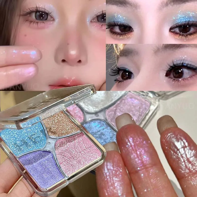 4-Color Face Highlighter Palette Natural Glow High Gloss Glitter Shimmer Baked Powder Long Lasting Contour Highlighter Makeup