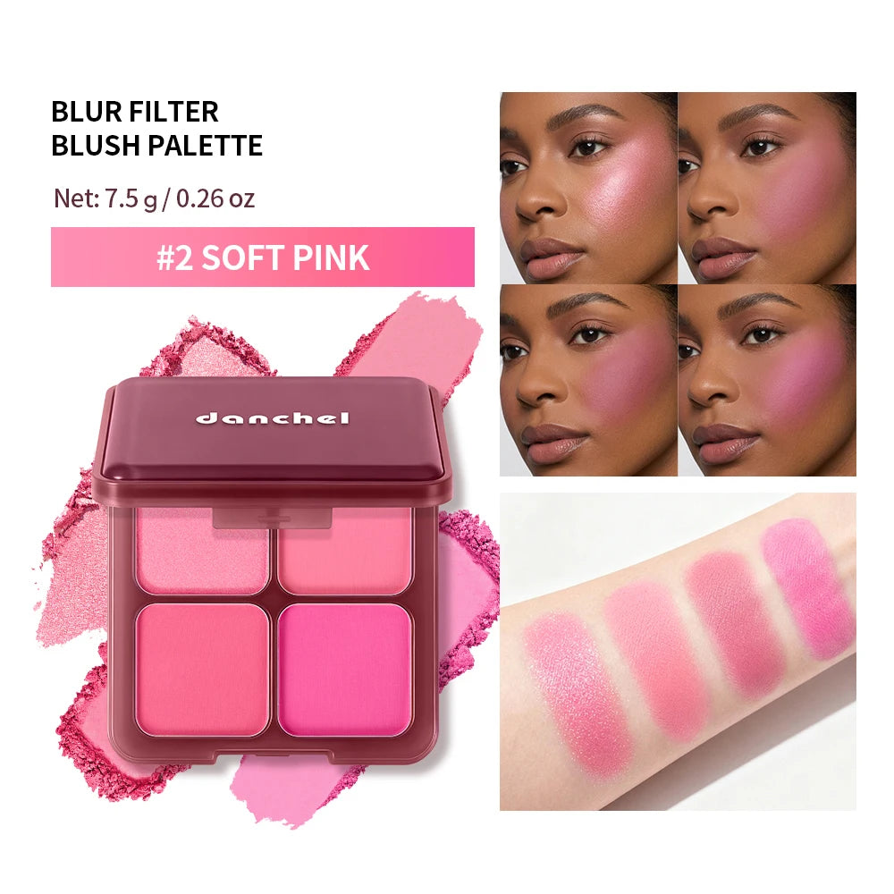4 Color Matte Cream Blush Highlighter Palette Pink Peach Expanding Color Natural Water Light Blush Rouge Portable Face Cheek Tin