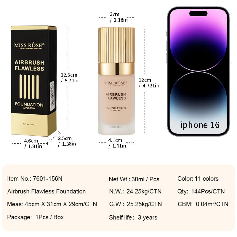MISS ROSE Long Lasting Foundation Waterproof Sweatproof Natural Makeup Effect Concealer Liquid Base Facial Makeup Daily Cosmetic